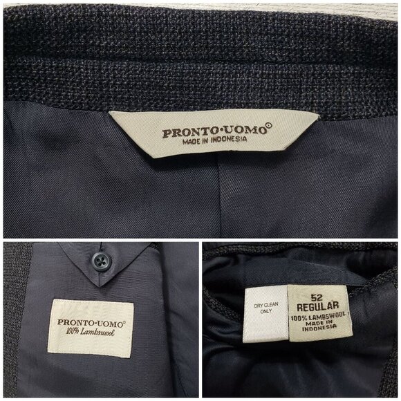 Pronto Uomo Tweed Lambswool Blazer Sport Coat Suit Jacket Dark Blue Mens 52R - Picture 7 of 12